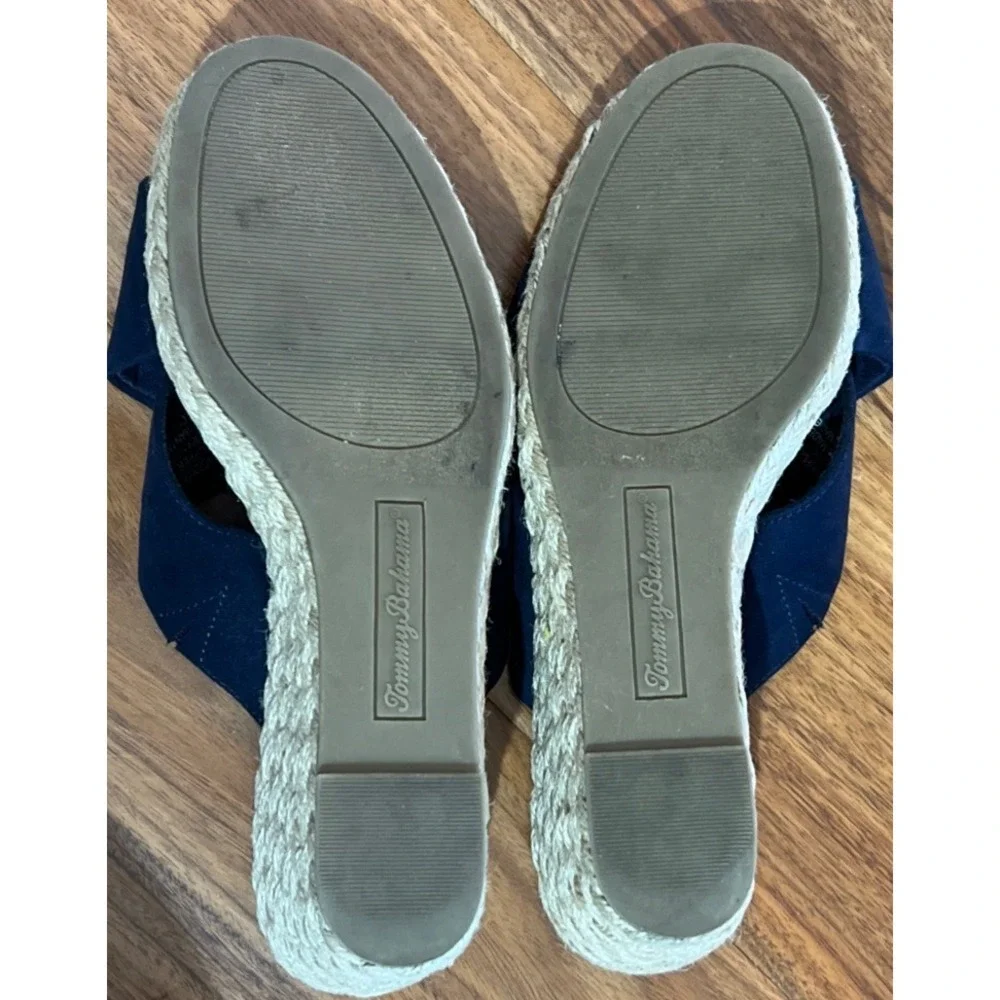 Tommy Bahama Stacey Slip On Open Toe Blue Espadrille Wedge Sandals Women's 7.5‎